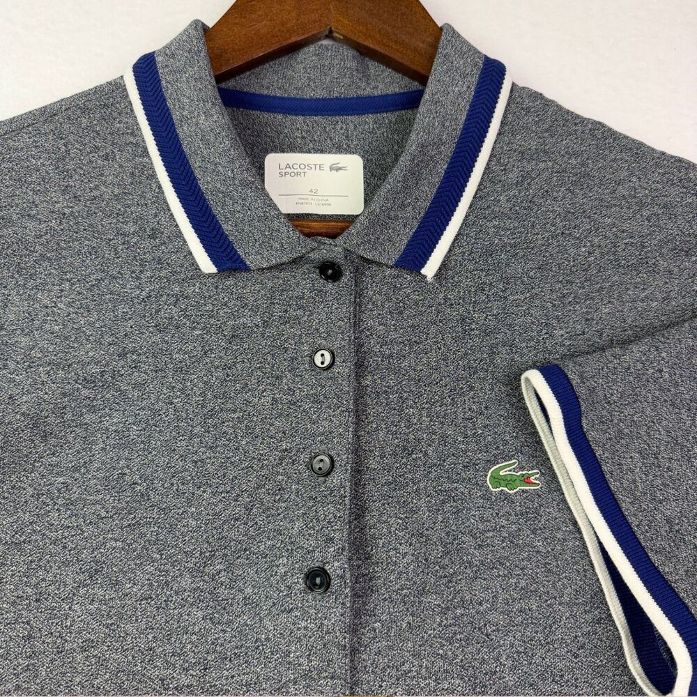 Lacoste Sport Gray Blue Trim Polo Shirt Womens 42 NWOT